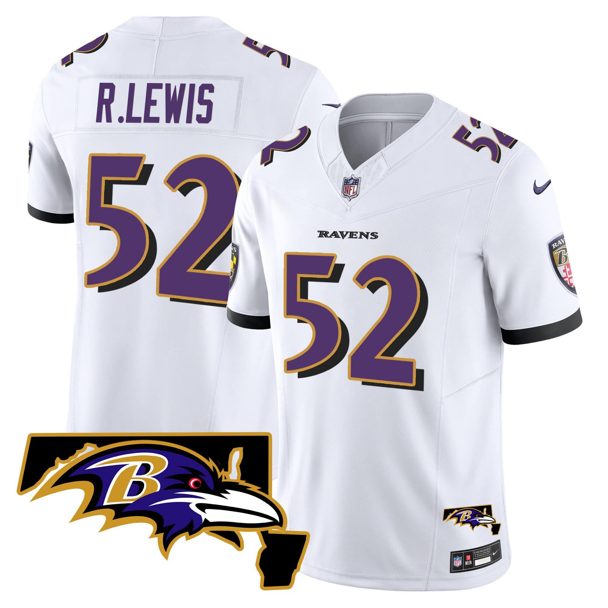 Men Baltimore Ravens #52 R.Lewis White 2024 Nike Maryland Patch Vapor Limited NFL Jersey